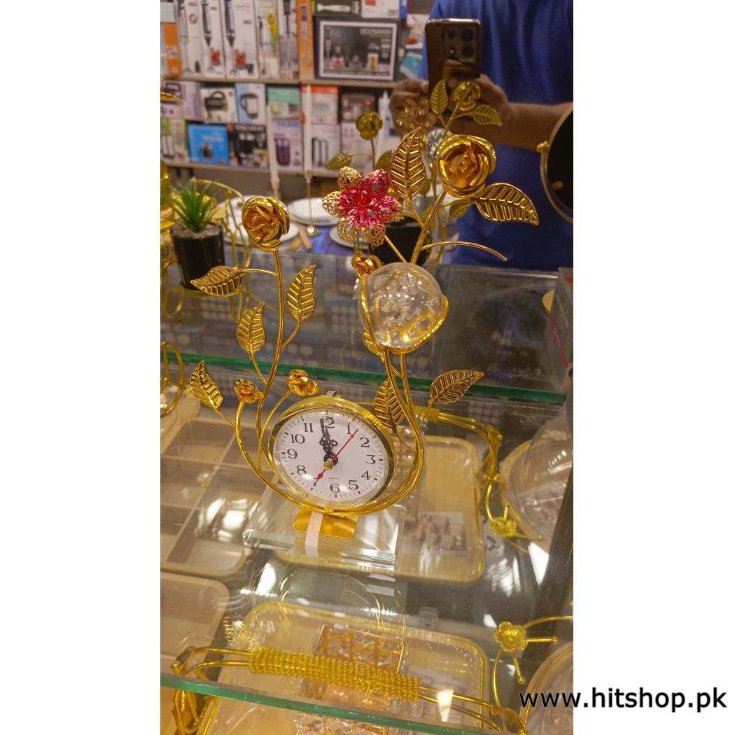 Luxury Golden Decorative leaf with Crystal Ball and Clock Premium Home Decor